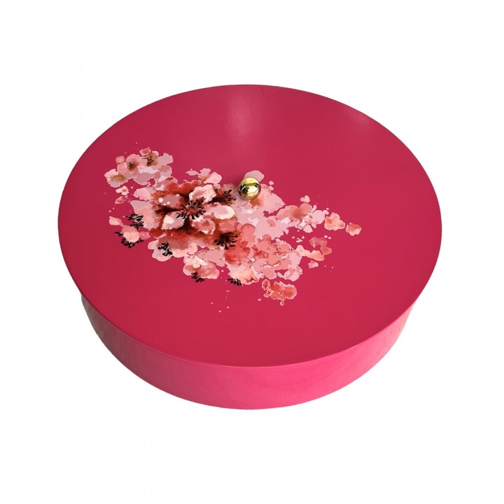 Pink round  lacquer box hand painted with peach blossom